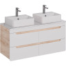 Тумба LEMARK OLIVIA 125 см под 2 раковины, подвесная, 4 ящика, корпус Дуб кантри, фасад белый глянец LM08OL125T